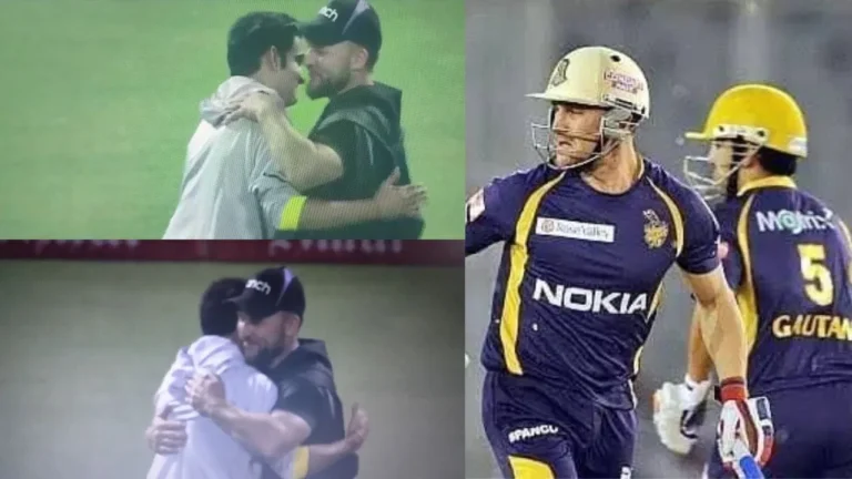 Former KKR teammates Gautam Gambhir, Brendon McCullum share a fun moment at Eden Gardens.