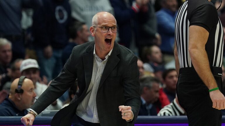 UConn’s Dan Hurley takes down the referee in the Huskies’ overtime win: ‘Did I say that?’