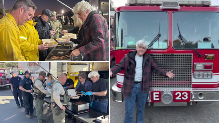 As California’s deadly wildfires rage, Jay Leno delivers food to LA first responders