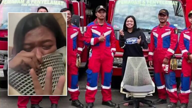 The fire department rescued an Indonesian woman after her nose ring got stuck in a chair